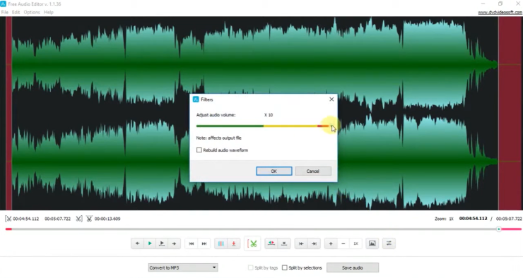 Interface de DVDVideoSoft Free Audio Editor