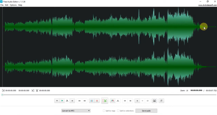 Interface de DVDVideoSoft Free Audio Editor